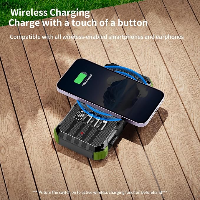Solar Charger Power Bank 20000mAh Wireless Charger QC 3.0 Fast Charging Power Bank 8 Outputs 4 Inputs Solar Portable Charger Compatible with All Mobile Devices,SOS/Strobe/Strong Flashlights (green) - Image 5