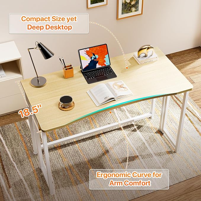 Huuger Folding Desk with Storage Shelf, 39.3 Inch Foldable Computer Table | Writing Work Office Computer Desk for Small Spaces, Space Saving Sofa Table for Couch, Easy to Fold, Oak - Image 5