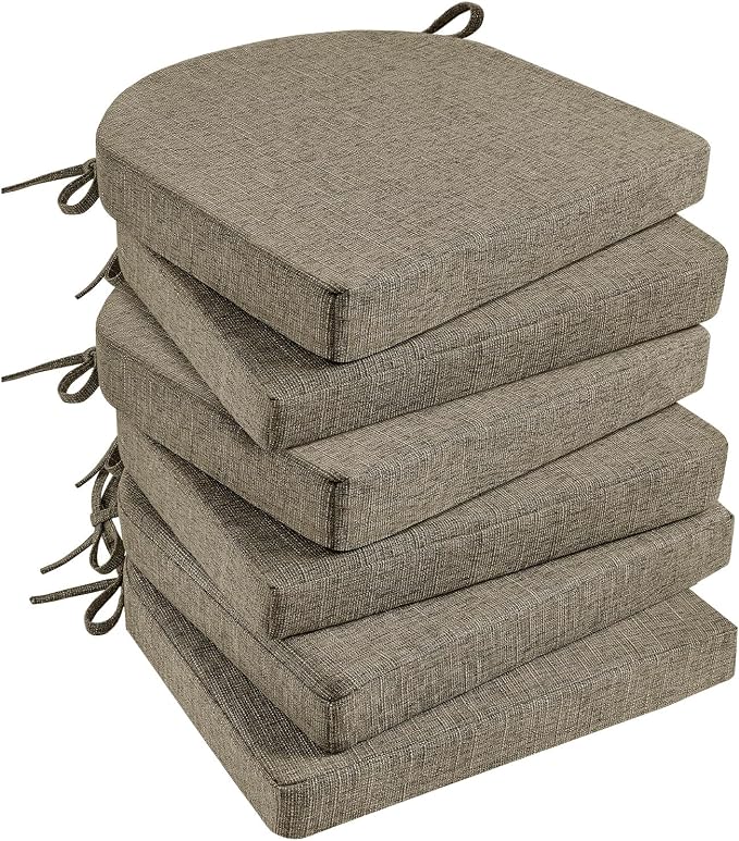 Basic Beyond Chair Cushions for Dining Chairs with Ties and Removable Cover, 2" Thick Seat Cushions for Kitchen Chairs, Set of 6, 17" x 16", Khaki by BasicBeyond