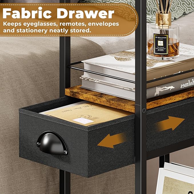 C Shaped Sofa Side Table with Wheels, Rolling Small Coffee Table with Drawer, Portable TV Tray Table for Couch, Bedside Table with Storage, Narrow Nightstand for Bedroom, End Tables Living Room - Image 5