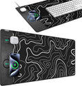 Magnetic Wireless Charging Mouse Pad, 31.5"x15.8" XXL Desk Mat | Gaming Mousepad, Ultra-Smooth Surface, Non-Slip Rubber Base, Waterproof Computer Keyboard Pad, Black and Topographic Line by ExtreLife