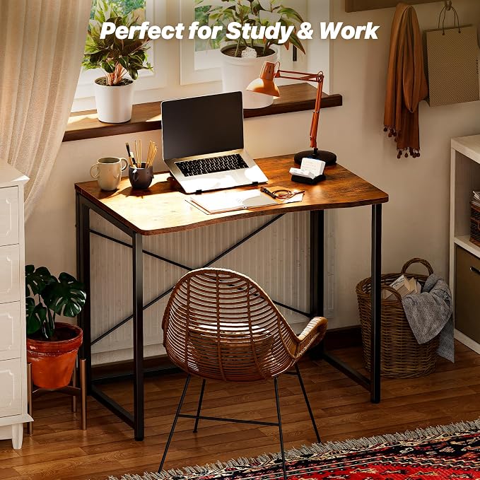 Huuger Folding Desk for Small Spaces, 31.5 Inch Foldable Computer Table | Easy Assembly, Small Writing Work Office Computer Desk, for Home Office, Study, Bedroom, Dorm, Space Saving, Rustic Brown - Image 7