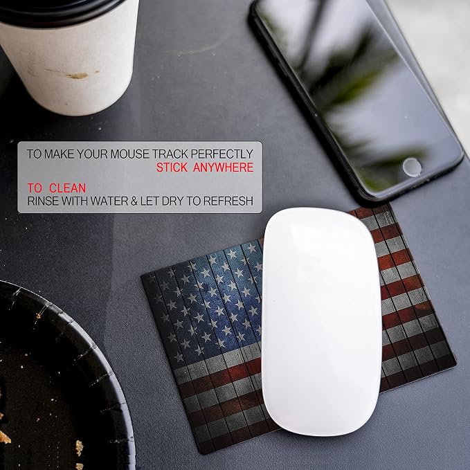 Adhesive Mouse Pad - Peel and Sticks to Any Surface - Travel Mouse Pad, Sticky for Any Surface - Excellent Tracking - USA Flag Wooden - Image 7