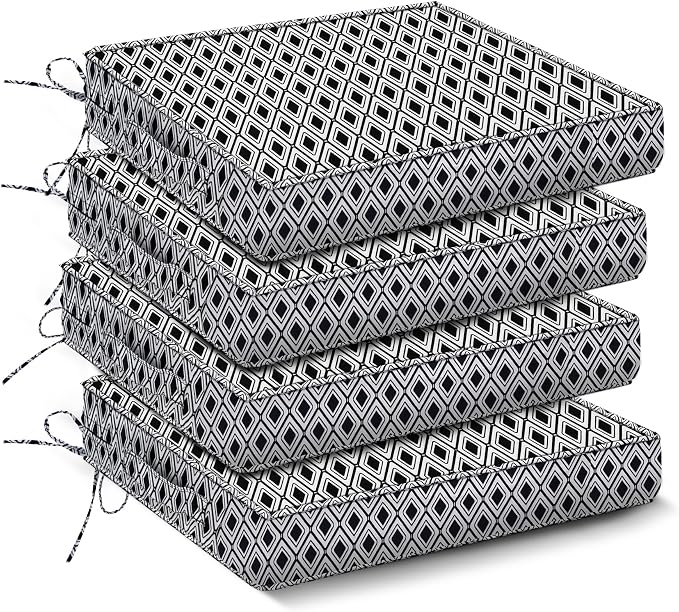 IPYNBAP Outdoor Chair Cushions Set of 4 -Waterproof Outdoor Seat Cushions for Patio Furniture, Patio Chair Cushion with Handle and Ties, Out Door Chair Pads,17x16x2-Square, Black Geometry by IPYNBAP