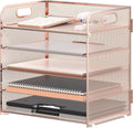 5 Trays Paper Organizer Letter Tray with Handle-Mesh Desk File Organizer, Paper Sorter Desk Organizer for Office, Home or School (Rose Gold) by SUPEASY