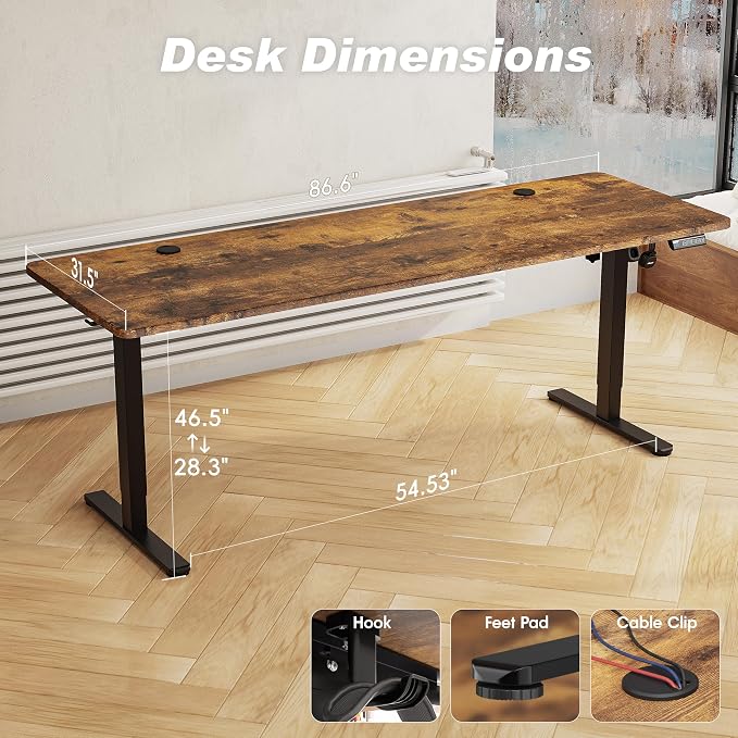 Monomi 86.6" Large Electric Standing Desk,Height Adjustable for Two-Person | Ergonomic Sit Stand Up Home Office Computer Desk Workstation with Memory Setting,Gaming Desk,Rustic Brown - Image 2
