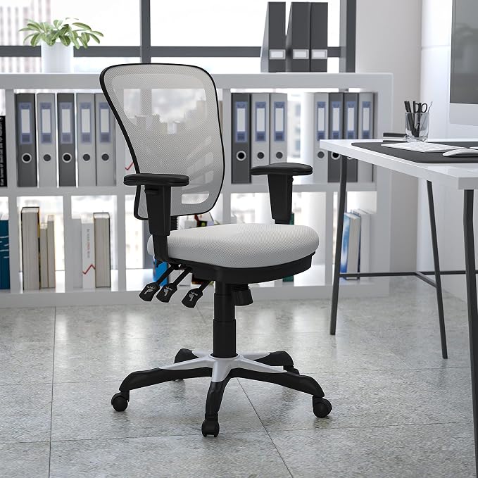 Flash Furniture Mid-Back White Mesh Multifunction Executive Swivel Ergonomic Office Chair with Adjustable Arms | Adjustable Armrests, 360° Swivel, Height Adjustable, Commercial Grade - Image 2