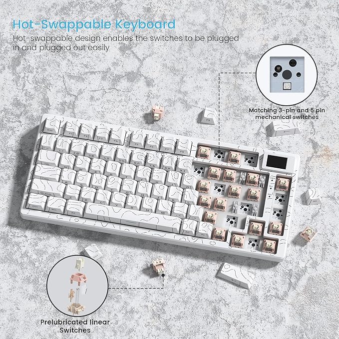 Womier SK80 75% Percent Keyboard Gaming with Color Multimedia Display | Mechanical Keyboard Topographic, Hot Swappable Gasket Mount RGB Creamy Key board Pre-lubed POM Switch for Mac/Win,White - Image 5