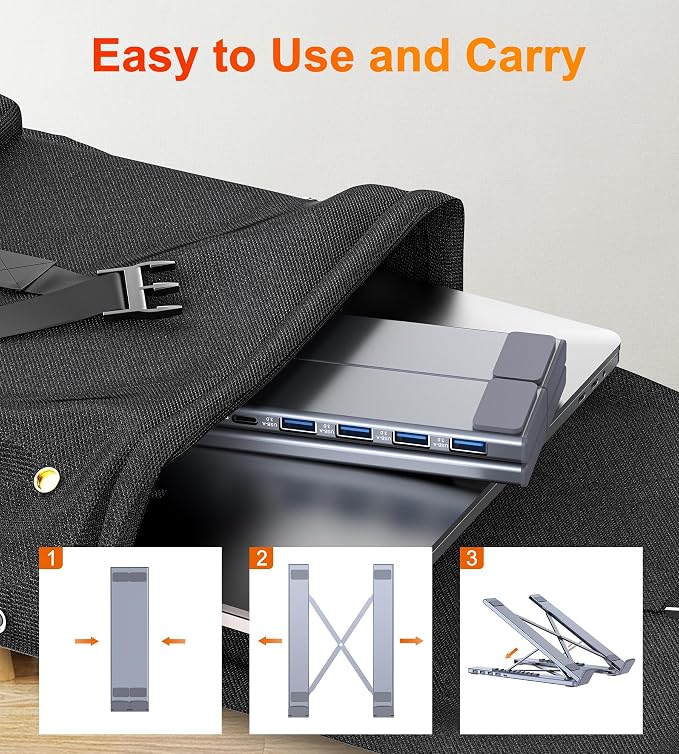 5-in-1 USB C Hub Adjustable Aluminum Laptop Stand | 4-Port USB A 3.0 with 5Gbps Data Transfer USB C Hub Docking Station [Charging Not Supported] for Mac Pro/Air/Dell/HP/Lenovo - Image 4