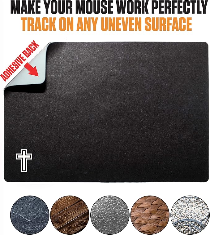 Mouse Pad Adhesive Bottom - Sticks to Any Surface - Portable - Webcam Covers and Screen Cleaner Included (Cross-Black) - Image 5