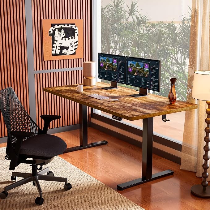 ErGear 63 X 28 Height Adjustable Electric Standing Desk, Vintage Brown | Smooth Height Adjustment, 4 Memory Presets, One-Touch Control, Stable Steel Frame, 176 lbs Capacity, Easy Assembly - Image 2