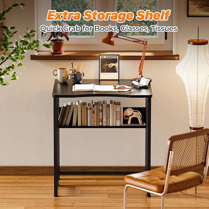 Huuger Folding Desk with Storage Shelf, 23.6 Inch Foldable Computer Table | Writing Work Office Computer Desk for Small Spaces, Space Saving Sofa Table for Couch, Easy to Fold, Black - Image 6