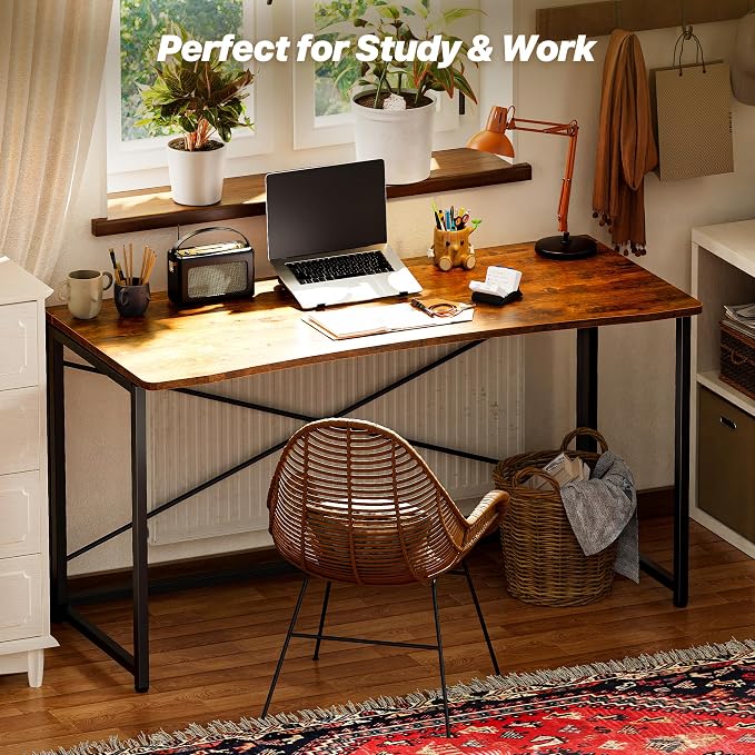 Huuger Folding Desk for Small Spaces, 47.2 Inch Foldable Computer Table | Easy Assembly, Small Writing Work Office Computer Desk, for Home Office, Study, Bedroom, Dorm, Space Saving, Rustic Brown - Image 7