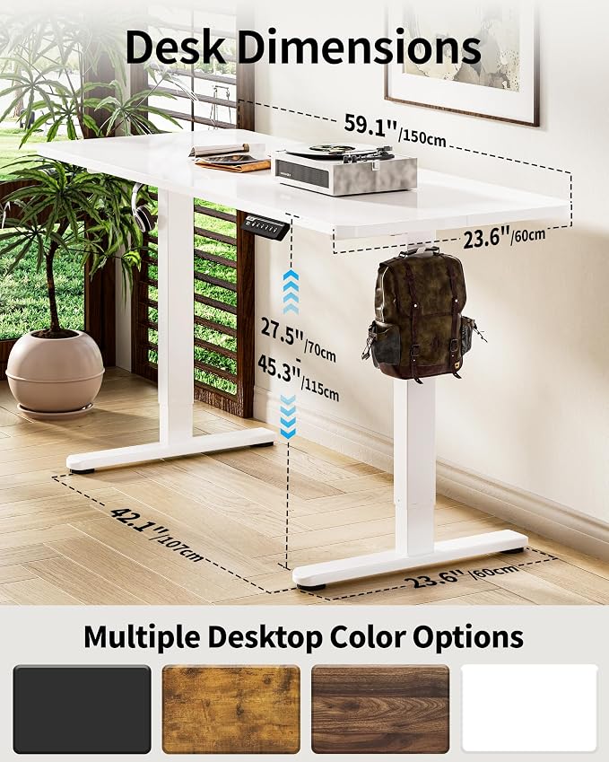 BIZUM Electric Standing Desk 60 x 24 Inch Computer Desk-Gaming Desk White Home Office Desks Height Adjustable Memory Stand Up Computer Workstation - Image 3