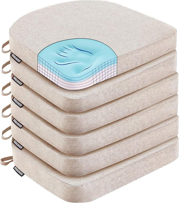 Nordjager Chair Cushions for Dining Chairs, 6 Pack Memory Foam Cushion | 2.5" Thick Chair Cushion; Waterproo Surface with 17" x 16" Size for Kitchen & Dining Chairs, Secure Ties and Washable Cover. by Nordjager