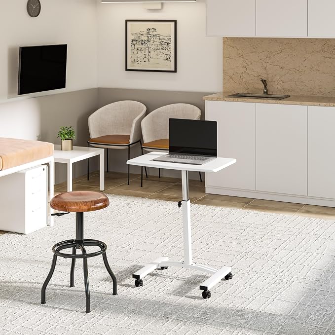 Seville Classics Airlift Mobile Height Adjustable Laptop Stand Computer Workstation for Sitting Classroom Home Office Medical Table w/Wheels, Flat Desk 24", White - Image 4
