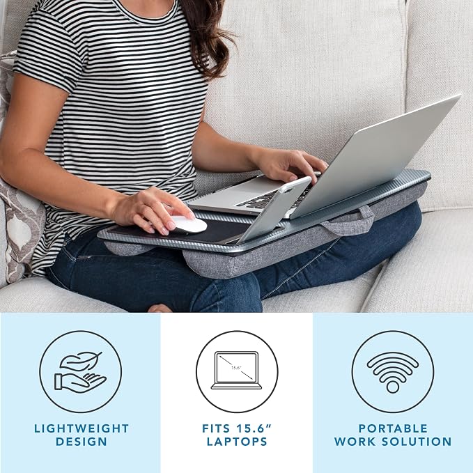LAPGEAR Home Office Lap Desk with Device Ledge, Mouse Pad, and Phone Holder - Silver Carbon - Fits up to 15.6 Inch Laptops - Style No. 91585 - Image 2