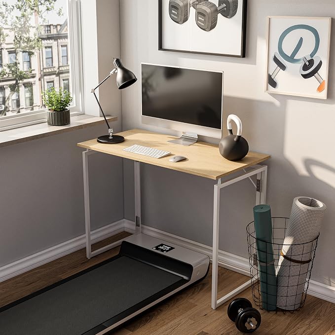 31.5" Folding Desk: No Assembly, Wood Top for Small Spaces | Home office desk, holds 150 lbs, folds flat to 2.3 in, splash-proof wood top, sturdy metal frame - Image 5
