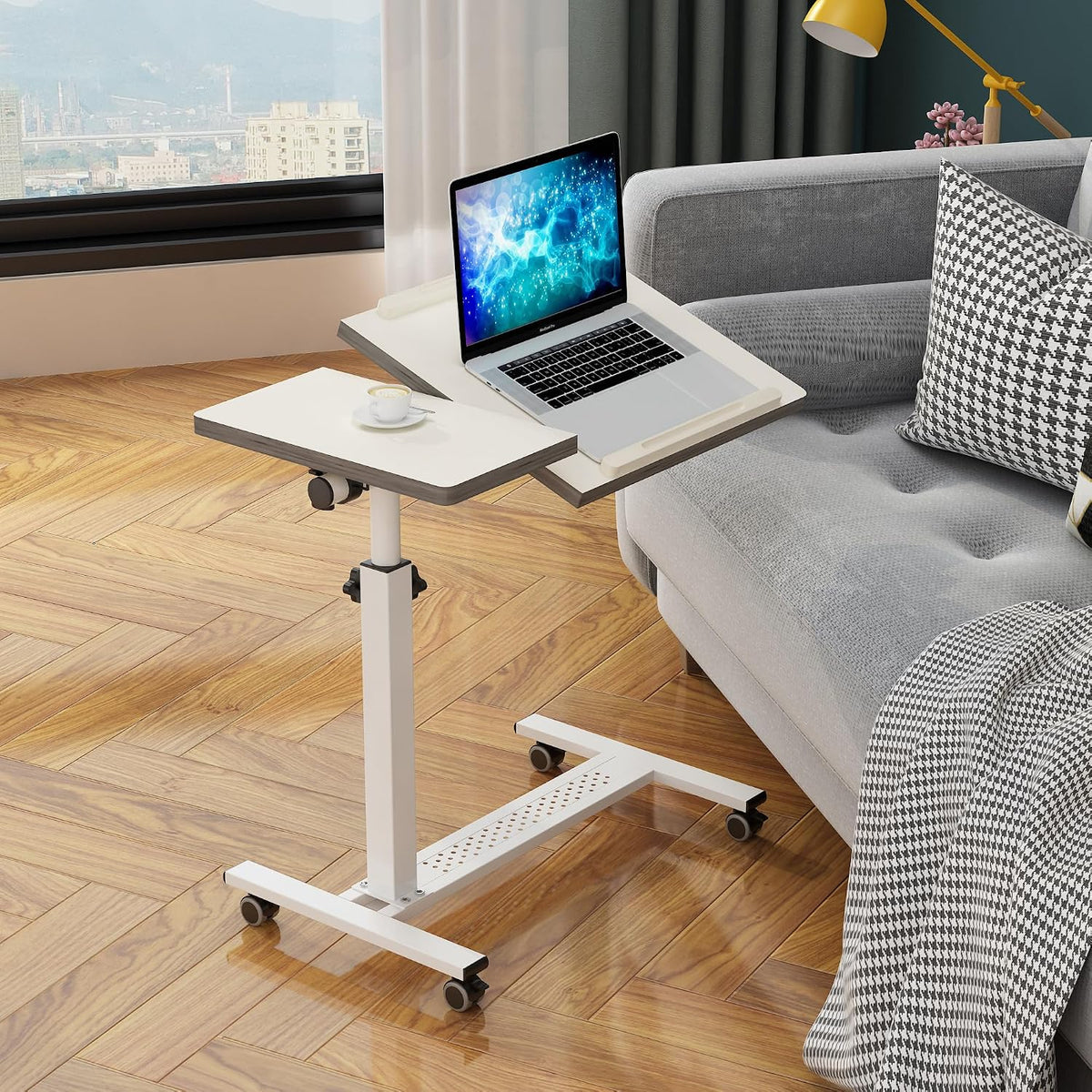 TigerDad Over Bed Table with Wheels, White - Image 2