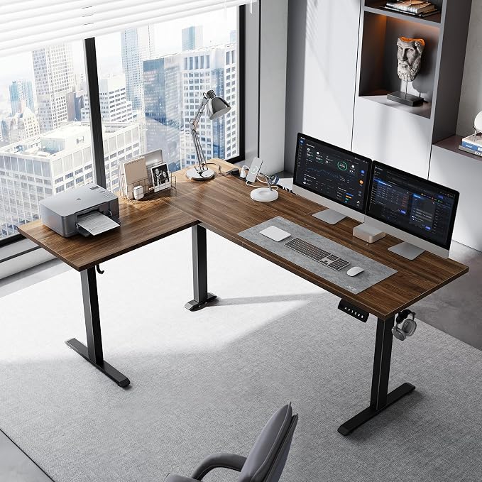 Klicelor L Shaped Standing Desk 63 x 48 Inch,Electric Height Adjustable Corner Desk with Cable Management & Power Outlets, Ergonomic Sit Stand Up Computer Table for Home Office,Dark Walnut - Image 2