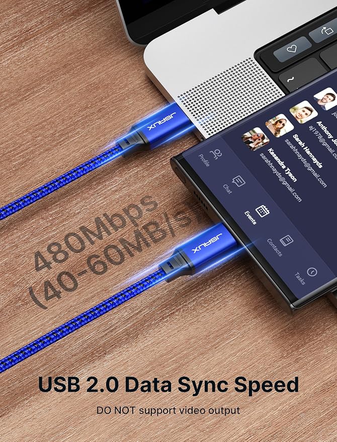 JSAUX 100W USB C to USB C Cable [2-Pack 3.3FT], PD Fast Charging, Blue | 100 Watt Fast Charger, Braided Type-C Cords for iPhone Air/17e/17/16/15 Series, Galaxy S/Note Series, MacBook and iPad - Image 6