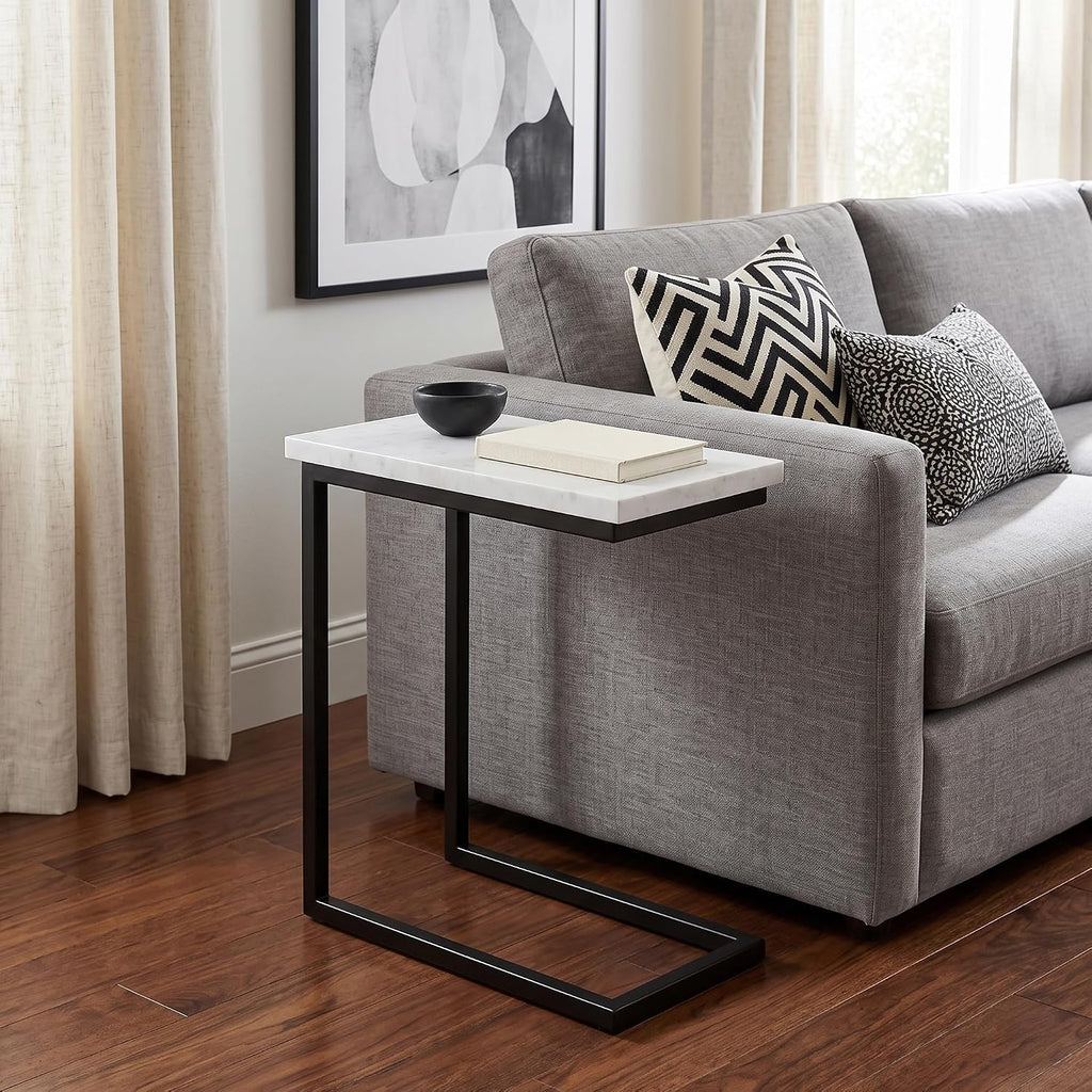 SIMPLIHOME Skyler 18" Wide C-Side Table in White Marble - Image 4