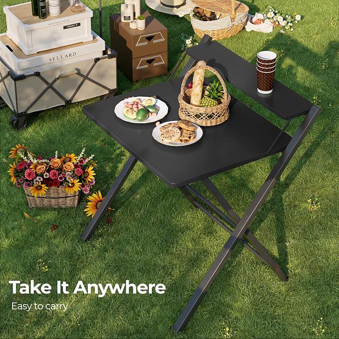 GreenForest Folding Desk No Assembly, Sturdy Computer Desk for Small Spaces | Portable Foldable Table for Laptop, 2-Tier Compact with Shelf, Space Saving for Home Office, Dorm, Apartment, 27"x 22" Black - Image 8