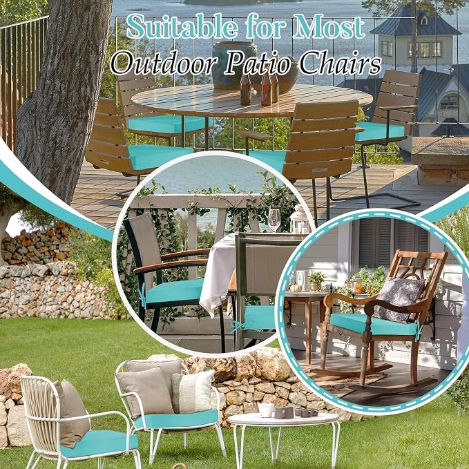 Basic Beyond Outdoor Chair Cushions for Patio Furniture, Waterproof Outdoor Seat Cushions Set of 4 18 x 18, Patio Chair Cushions Set of 4 with Ties and Handle, Teal - Image 9
