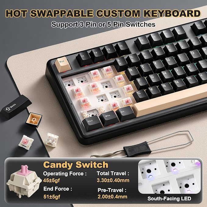 YUNZII B98 PRO 96% Wireless Mechanical Keyboard (Black, Candy Switch) | QMK/VIA, with Numpad, Dual-Style Knob Design, Creamy Pre-Lubed Switches, Hot Swap, Gasket Mount, RGB for Gaming/Win/Mac - Image 6
