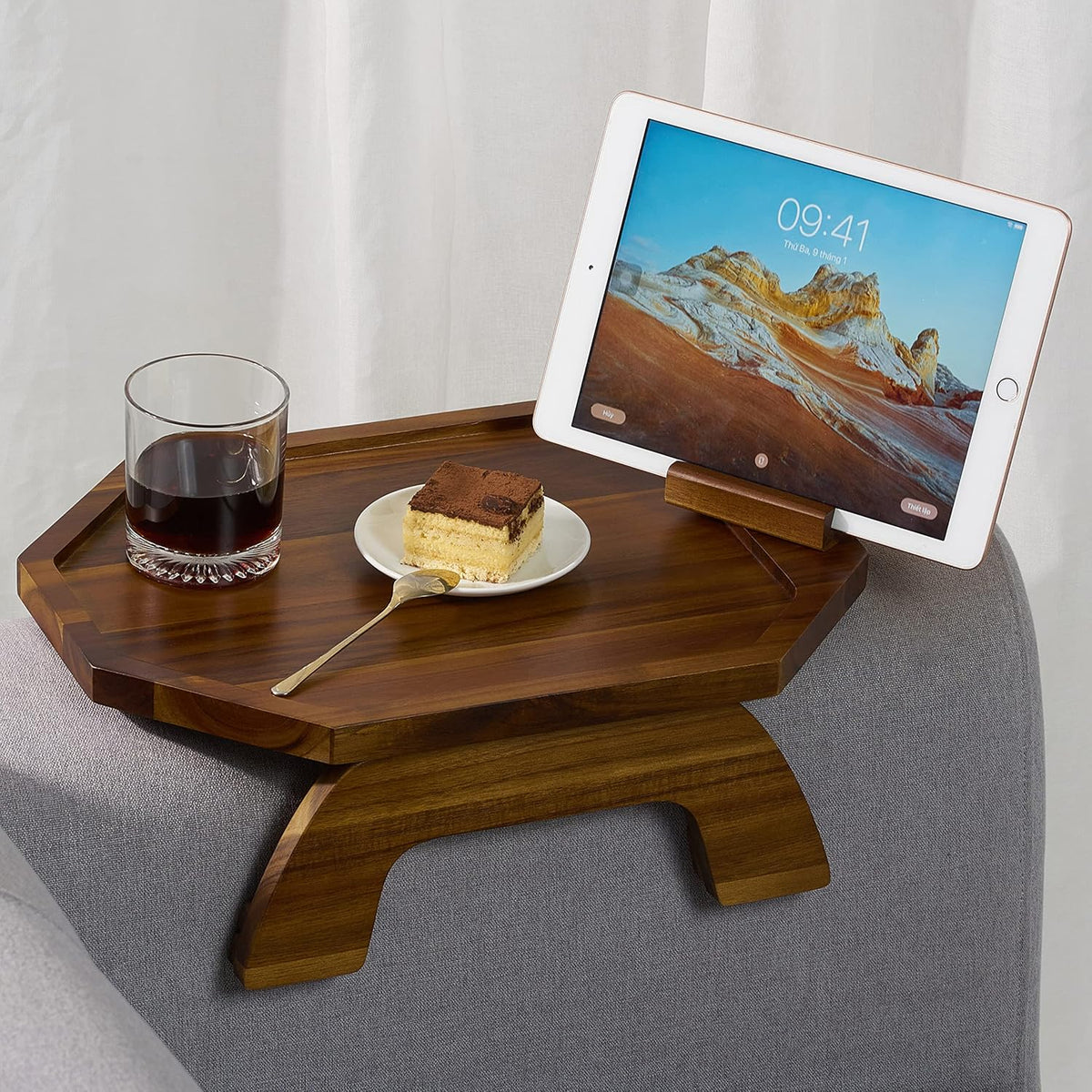 BLUEWEST Octagonal Sofa Arm Tray, Couch Armrest Table, 360° Phone Holder by BLUEWEST