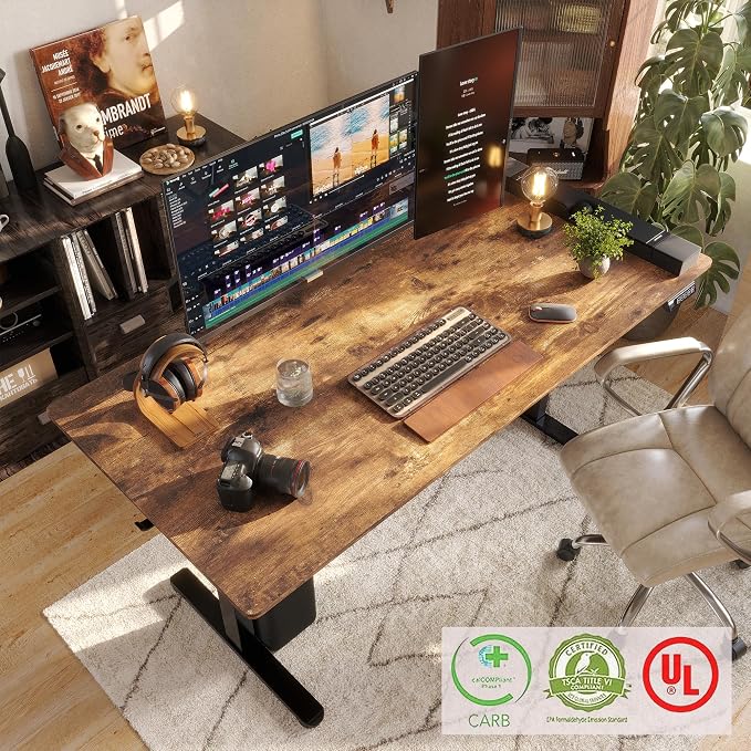 Monomi Electric Standing Desk 63"x28" Height Adjustable Sit Stand Desk | Ergonomic Home Office Computer Gaming Desk with Memory Preset Controller and Anti-Collision,Rustic Brown - Image 3