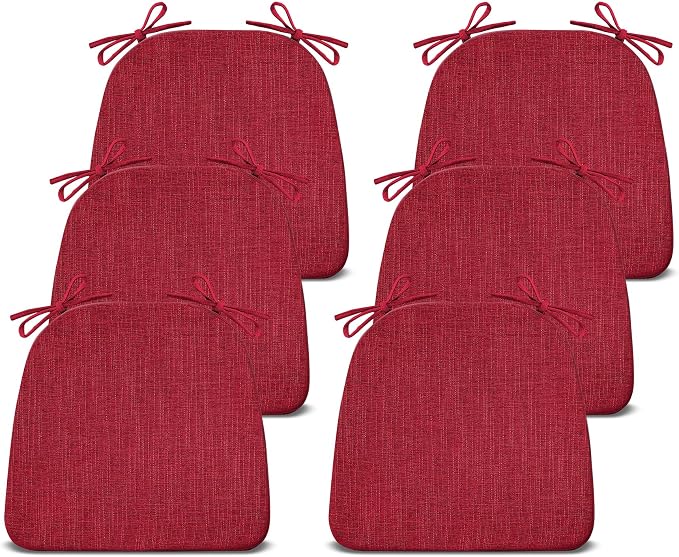 IASEAHK Chair Cushions for Dining Chairs Set of 6, Non Slip Kitchen Chair Pads, 17" x 16" x 2", Indoor Dining Chair Cushions with Ties, D-Shaped Seat Cushions for Kitchen Chairs, Red by IASEAHK