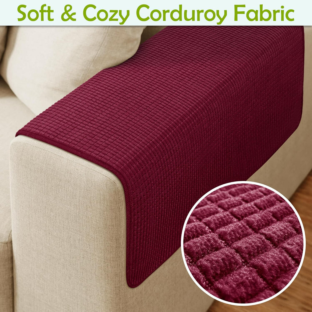 Couch Arm Covers, Sofa Arm Covers, Waterproof Armrest Covers for Sofa, Armchair, Loveseat, Non-Slip Recliner Arm Covers, Sofa Headrest Covers, Arm Chair Covers Set of 2 (Burgundy, 26"×26") - Image 4