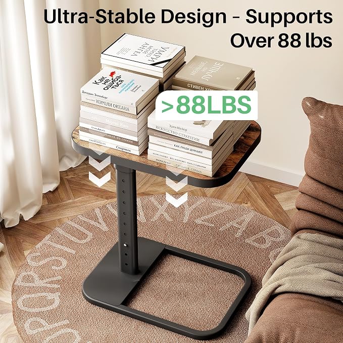 Kitstorack TV Tray Table, Adjustable Height & Flip-Top & Rounded Metal Corners, Snack Table for Couch, Sofa, Bed, Chair, Living Room, C Shaped End Side Table for Eating, Dinner or Laptop, Small Spaces - Image 8