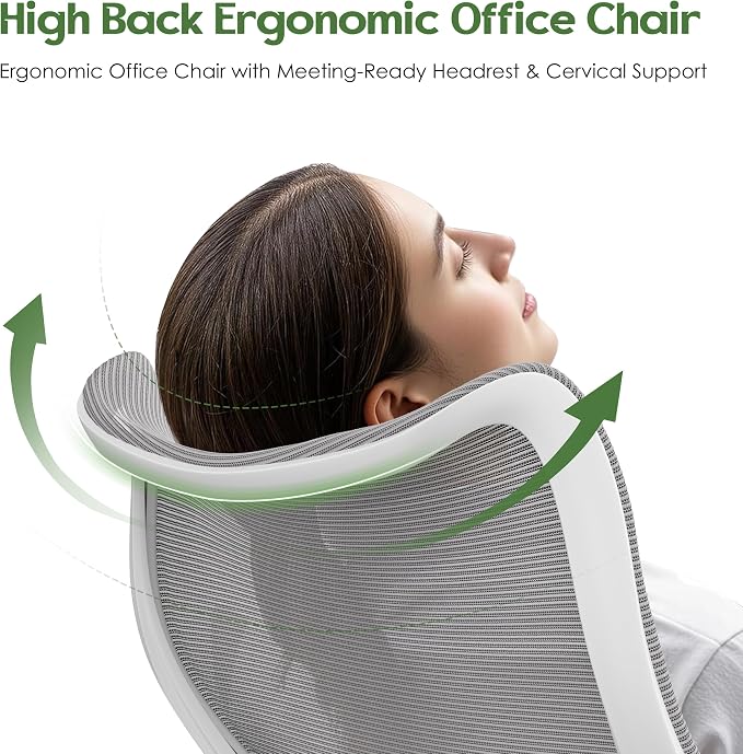 Office Chair Ergonomic Desk Chair - Comfy Mesh High Back Office Chair with Lumbar Support Wheels Home Desk Office Chairs Flip up Armrest Executive Rolling Swivel Task Work Computer Chair Grey - Image 5