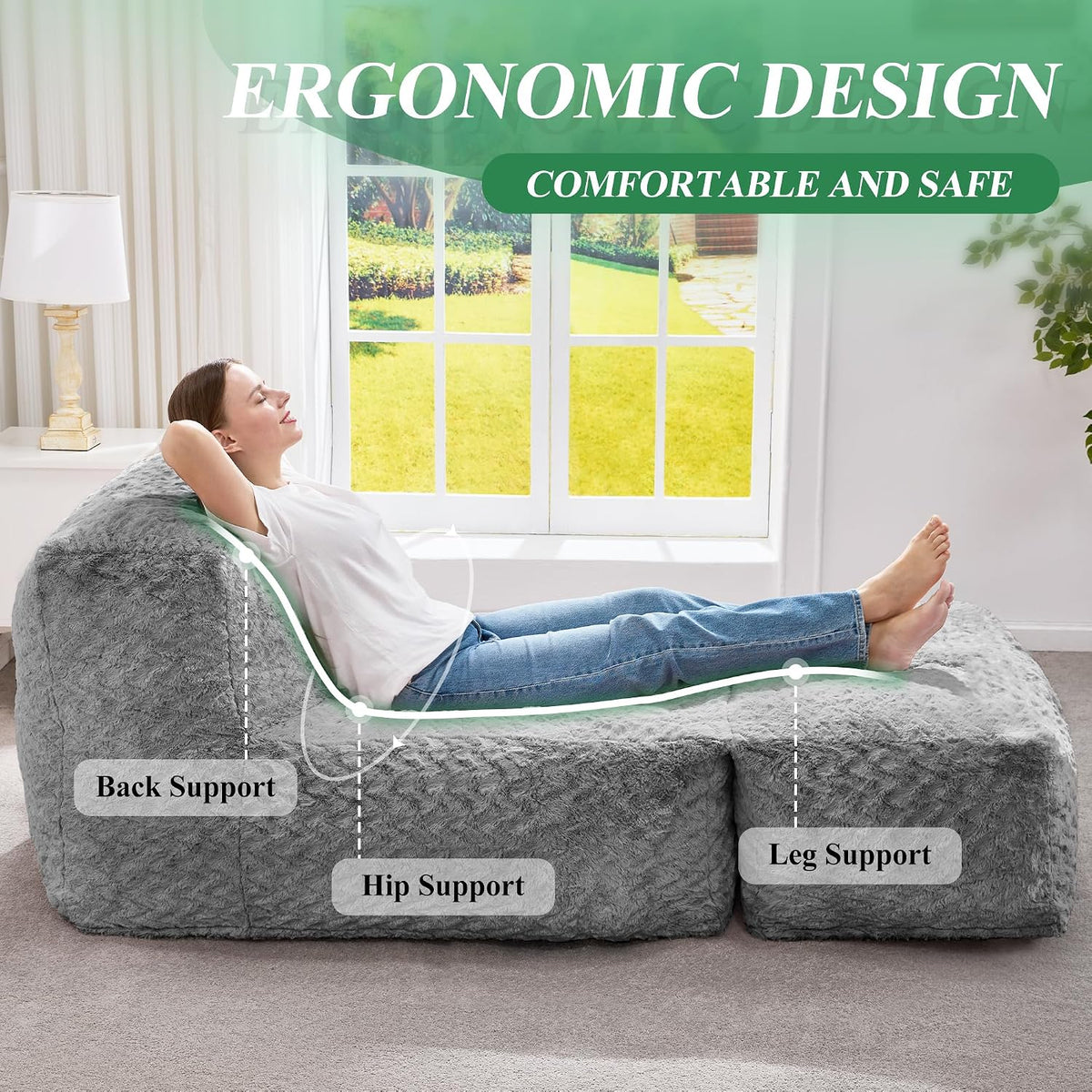 Hobestluk Large Bean Bag Chairs for Adults Giant BeanBag Couch Lounger - Image 6
