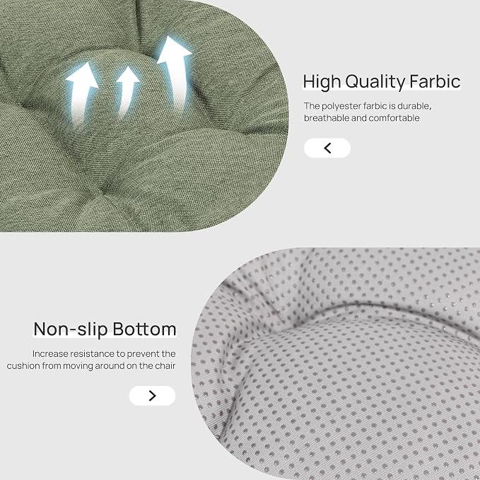Love's cabin Memory Foam Chair Cushions Set of 4, 19 Inch, Green | 19"x19"x3.5", Indoor & Outdoor Chair Seat Pads with Non-slip Bottom and Ties, for Dining, Kitchen, Office and Patio Chair - Image 5