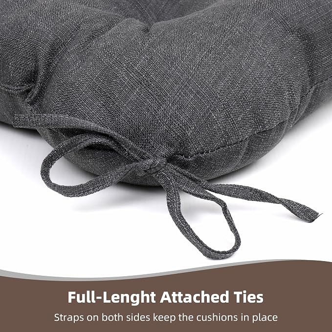 RACE LEAF Outdoor Seat Cushions Set of 2, 17" x 17" Square Patio Cushions, Plump Filling Tufted Water-Resistant Olefin Chair Seat Cushion with Ties for Non-Slip Support, Gray - Image 3