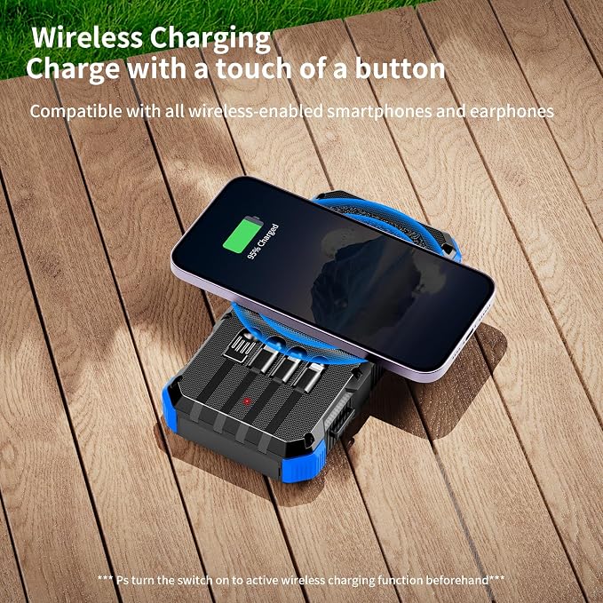 Solar Charger Power Bank 20000mAh Wireless Charger QC 3.0 Fast Charging Power Bank 8 Outputs 4 Inputs Solar Portable Charger Compatible with All Mobile Devices,SOS/Strobe/Strong Flashlights (blue) - Image 5