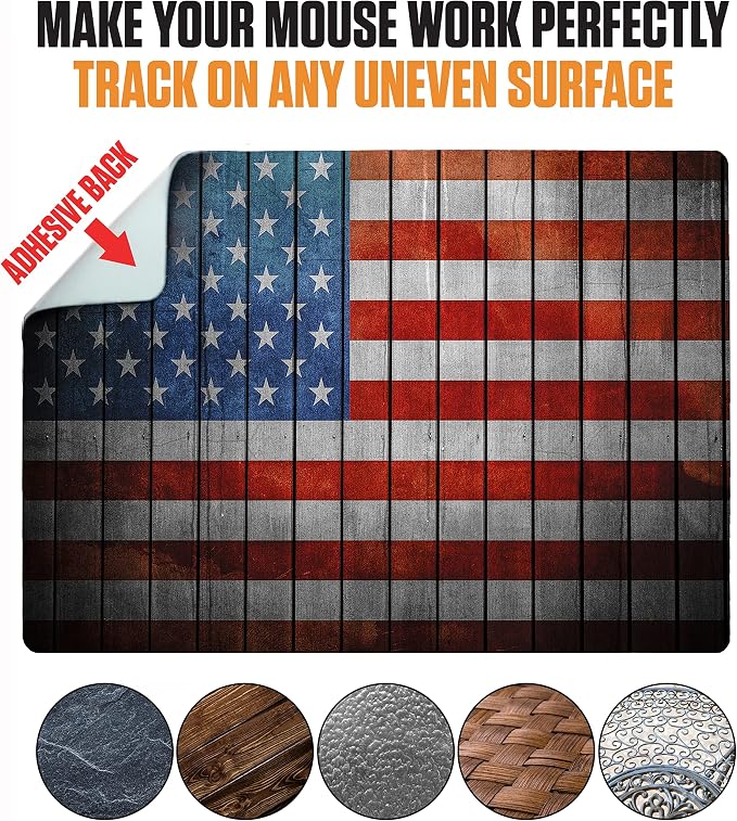 Adhesive Mouse Pad - Peel and Sticks to Any Surface - Travel Mouse Pad, Sticky for Any Surface - Excellent Tracking - USA Flag Wooden - Image 4