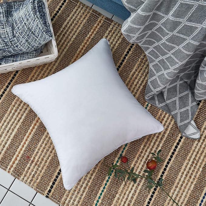 Oubonun 22 x 22 Throw Pillow Inserts (Set of 2) with 100% Cotton Cover - 22 Inch Square Interior Sofa Decorative Pillow Insert Pair - White Couch Pillow - Image 2