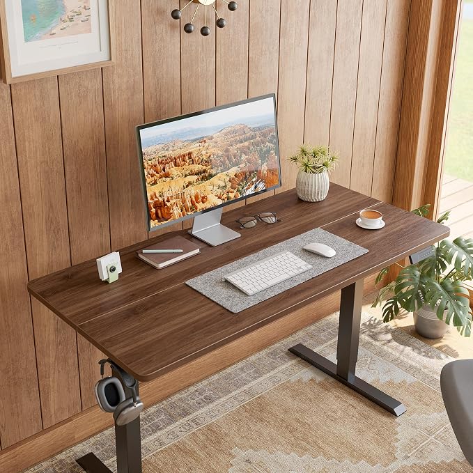 DESINO Standing Desk, 32 × 19 Inches Electric Height Adjustable, Sit and Stand Up, Computer Office Desk with Splice Board, Black Frame/Black Walnut TOP - Image 2