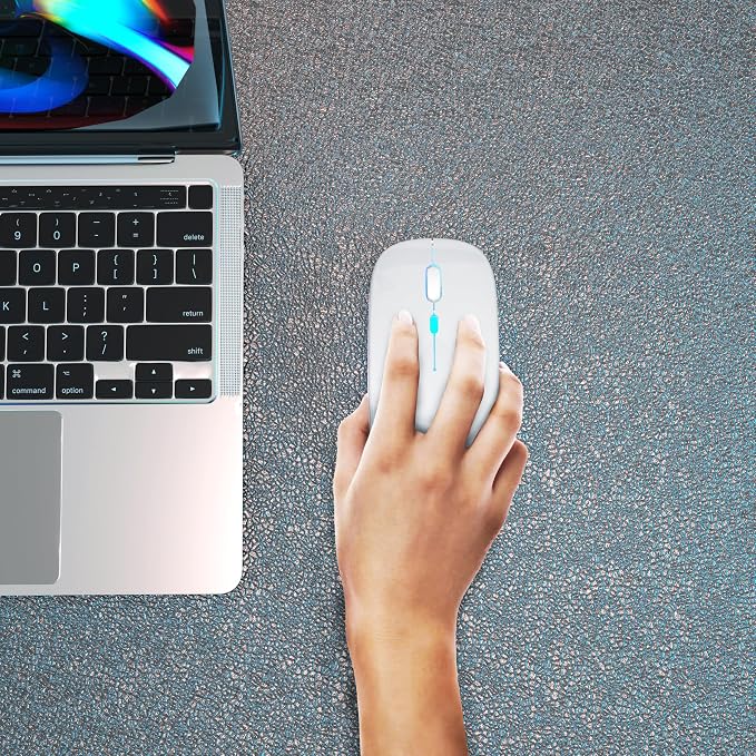 AIKOKOK Wireless Mouse, Bluetooth Mouse Rechargeable Dual Mode, Silver | BT 5.2 & 2.4G USB Receiver,3 Adjustable DPI,LED Lights,Slim,Silent,Portable Computer Mouse for Laptop,PC,MacBook,iPad,Tablet - Image 8