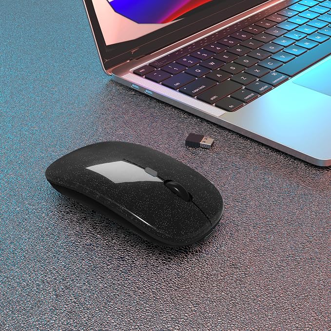 AIKOKOK Wireless Mouse, Bluetooth Mouse Rechargeable Dual Mode,Bright Black | Bluetooth 5.2 & 2.4G USB Receiver, 3 Adjustable DPI, Slim, Silent, Portable Computer Mouse for Laptop, PC,MacBook,iPad,Tablet - Image 2
