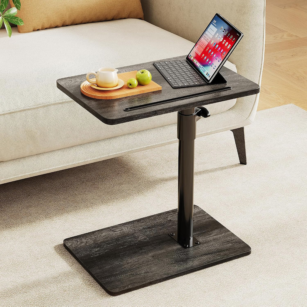 CAIYUN C Shaped Side Table, Height Adjustable Swivel 360° Rotating, Bend Table for Small Spaces, Sofa Side Table with Metal Frame for Living Room, Bedroom, Grey Oak - Image 2