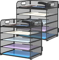 2 Pack 5-Tier Desk Organizer with Handle Mesh Desk File/Paper Organizer Letter Tray for Office, School, Classroom and Home Easy Installation, Black by SUPEASY