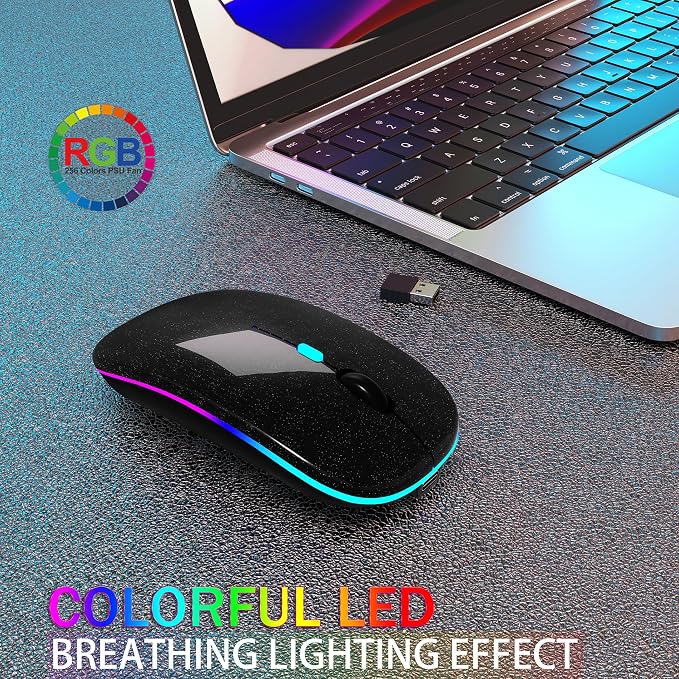 AIKOKOK Wireless Mouse, Bluetooth Mouse Rechargeable Dual Mode, Pearl Black | BT 5.2 & 2.4G USB Receiver, 3 Adjustable DPI,LED Lights,Slim,Silent,Portable Computer Mouse for Laptop,PC,MacBook,iPad,Tablet - Image 2