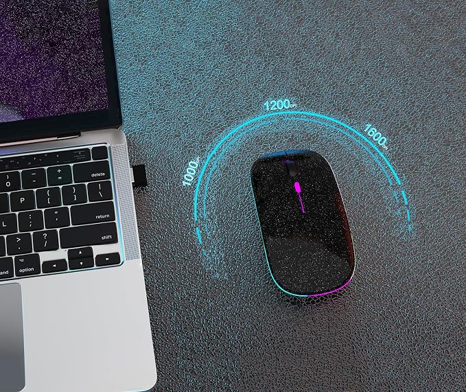 AIKOKOK Wireless Mouse, Bluetooth Mouse Rechargeable Dual Mode, Pearl Black | BT 5.2 & 2.4G USB Receiver, 3 Adjustable DPI,LED Lights,Slim,Silent,Portable Computer Mouse for Laptop,PC,MacBook,iPad,Tablet - Image 6