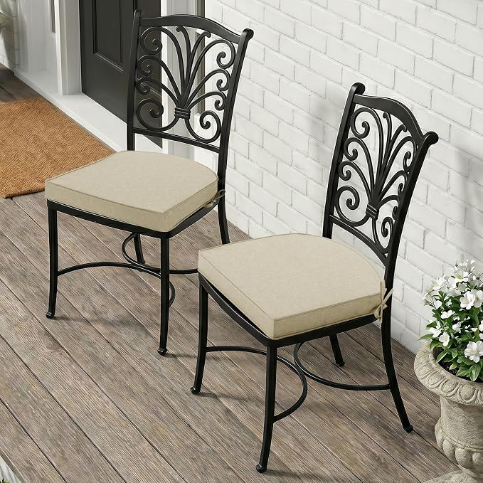 Outdoor Chair Cushions D Shaped, Set of 6, 17 x 16 Inch, Beige | Water Resistant, Fade Resistant, Patio Furniture Seat Chair Pads Replacement with Ties, Non-Slip Bottom, Removable Cover - Image 8