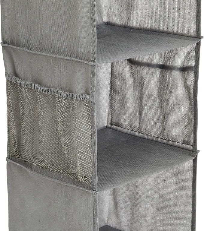 Amazon Basics 6-Tier Hanging Closet Shelf Organizer with Pockets, Clothes Storage for Sweaters and Clothing,8" Dx12 W x 9" L x 8.5" H, Grey (Pack of 10) - Image 4